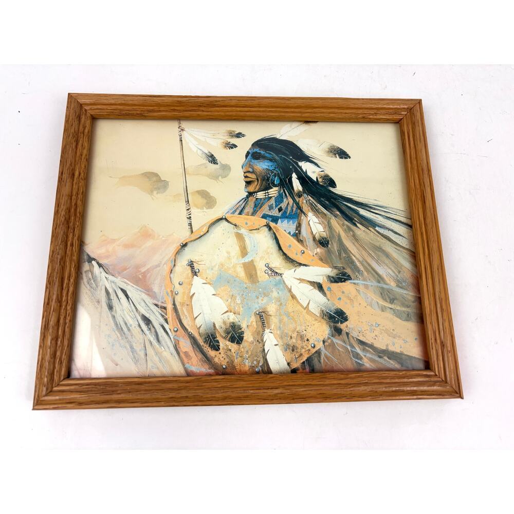 Vintage Native American Indian Warrior‎ Wall Art Print Framed